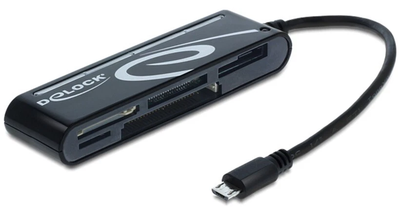 DELOCK Card Reader 1 x SD SDHC MS MMC Micro SD xD CF MS USB Micro Esterno  91732 - Immagine 1 di 1