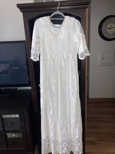 OFF WHITE Abito Orange Creek Los Angeles M Off Bianco e Pizzo Maxi Semi Formale Boho
