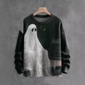 Suéter estampado de terror con patrón de fantasmas - Imagen 1 de 17
