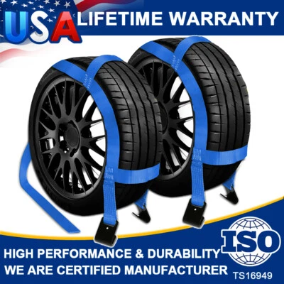 2Pcs Car Basket Tiedown Straps Tire Tow Dolly Wheel Net Set Flat Hook Heavy Duty - Image 1 of 4