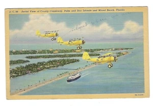 Postal de aviación WWll County Causeway Palm y Star Island lino militar - Imagen 1 de 2