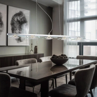 Luce a Sospensione Lampada Sala Pranzo LED Metallo Cromato Vetro Parte Raso - Immagine 1 di 4