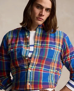 Polo Ralph Lauren Men's Classic-Fit Madras Workshirt Royal/Purple Multi - Medium - Picture 1 of 4