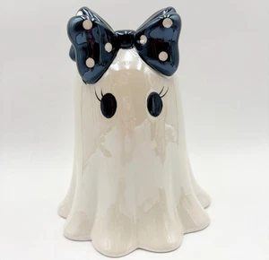 Viral Ghost With Black White Polka Dot Bow Halloween Figurine 9" X 7" NEW - Picture 1 of 10