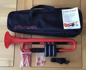 pTrumpet red plastic trumpet with mouthpieces Gig Bag. - Picture 1 of 1