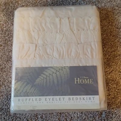 Saia de Cama LL Bean HOME Queen Ruffled Ilhós Natural 60"x 80"+ 15" NOVA  - Imagem 1 de 4