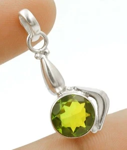 3CT Natural Peridot 925 Solid Sterling Silver Pendant 1 1/3'' Long @19-1 - Picture 1 of 1