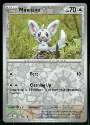 Minccino - 136/162 Common Reverse Holo NM Pokemon SV05: Temporal Forces - Image 1 of 2