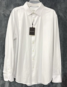 Bugatchi Shirt Mens XL Button Up The James Solid OoohCotton White 8-Way Stretch - Picture 1 of 14