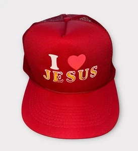 Cappello berretto snapback vintage I Love Jesus rosso anni 80 90 camionista - Foto 1 di 10