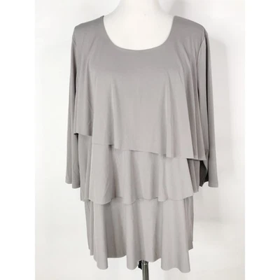 Susan Graver Top Womens 1X Gray Ruffle Layered Look Stretch Knit Minimalist Art - Image 1 of 4