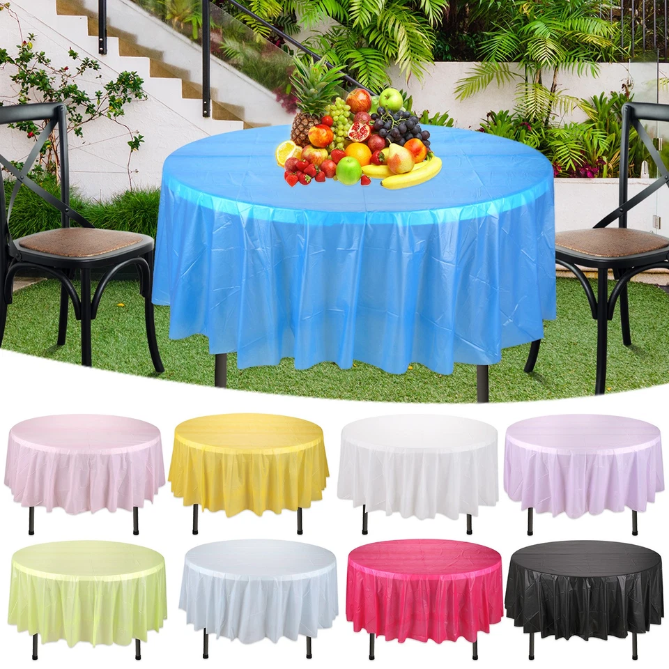 1/5/6/10pcs Rund Plastik Tischtücher 213cm Schwerlast Abwischbar Wasserfest - Bild 1 von 1