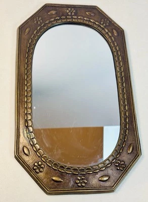 Vtg Ornate Hexagon Oval Wall Mirror Bronze Toned Flowers  - Image 1 of 3