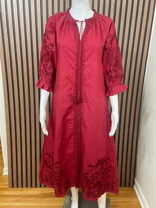 Julia Amory Damen Kleid Midi Baumwolle bestickt lang Puffärmel S rot geblümt - Bild 1 von 9