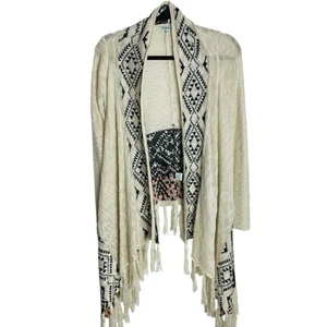Nostalgie Fransen Boho Strickjacke Damen M Azteken Southwestern Hi Low Festival - Bild 1 von 7