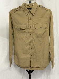 RRL RALPH LAUREN Men’s Military Shirt Size Medium Tan 100% Cotton Long Sleeve - Picture 1 of 14