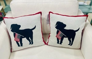 4th of July Patriotic Black  Lab Dog  Pillows Set of 2! Red White & Blue 18x18  - Picture 1 of 8