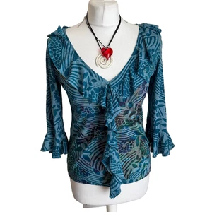 Per Una Vintage M&S Wickeltop Größe 10 blau geblümt Y2K Bluse - Bild 1 von 10