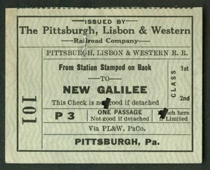 Pittsburgh Lissabon & Western RR Ticket Lissabon - New Galilee OH 1922 - Bild 1 von 1