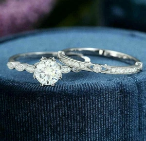 Set Fede Nuziale 2,55Ct Diamante Taglio Tondo Oro Bianco Massiccio 14k... - Imagen 1 de 9