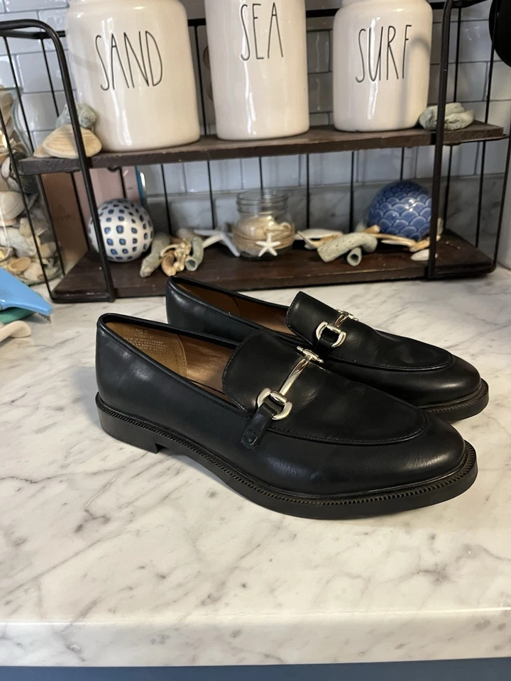 H&M- black low-heel loafers w gold buckle/horse bit women's size 9 ~ new - Image 1 of 4