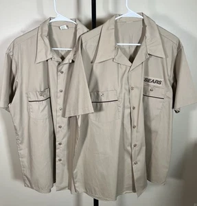 Sears Lot of 2 Vintage 1980s Union Tan Store Logo Work Chore Shirts Sz XL Grunge - Picture 1 of 14