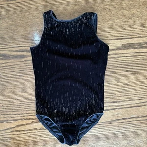 Danskin Black Velvet Tank Leotard Glitter Rhinestone Bedazzled 4-5 Free Ship - Picture 1 of 3