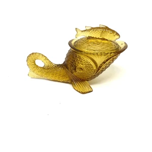 Kemple Greentown Koi Fish Amber Sawtooth Vintage Original Art Deco Candy Jar - Picture 1 of 10