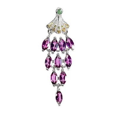 925 Sterling Silver Pendant Marquise Rhodolite 6x3mm Emerald Gemstone Jewelry - Image 1 of 4