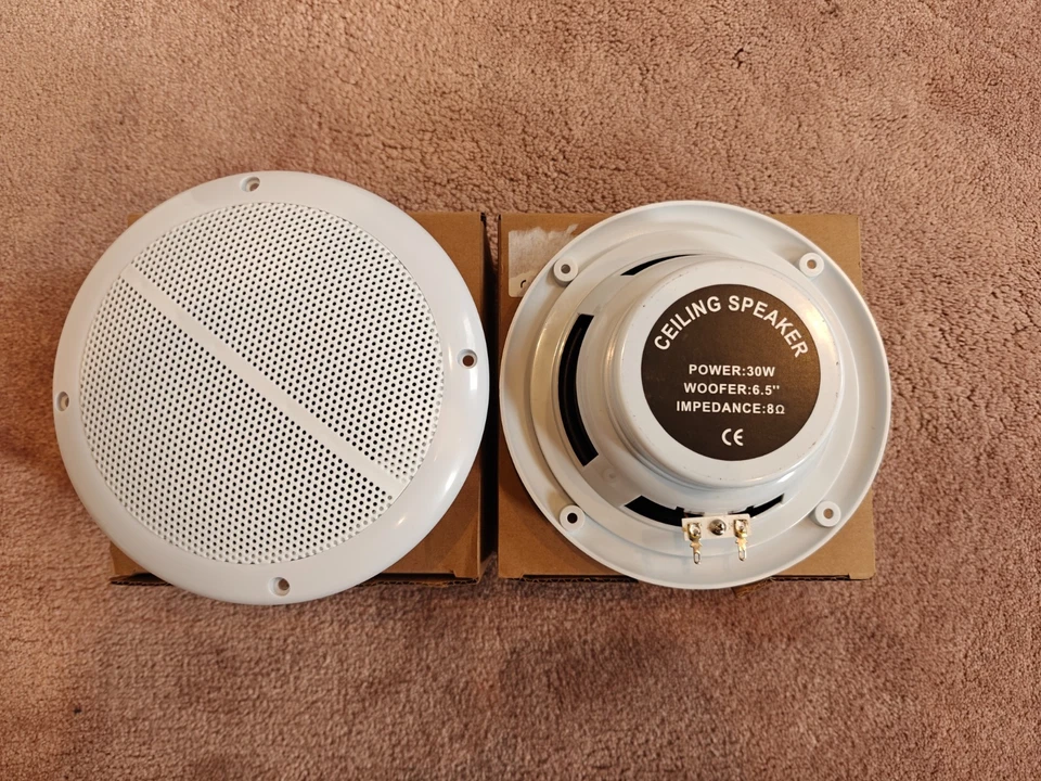 Two 6.5" coaxial marine waterproof ceiling speakers - Bathroom, Shower Kitchen! - image 1 of 1
