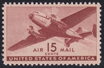 USA Sc #C28 - 15 cents brown carmine - MNH (U/M) XF-Sup - Transport plane PSE 95 - Image 1 of 2