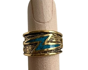 Vintage COP 94 Castings on Parade Türkis Inlay Blitz Bolzen Ring goldfarben 4 - Bild 1 von 6