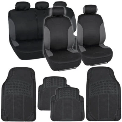 13pc Car Seat Covers & Rubber Mats SUV Black/Charcoal w/ Tough Mats "Bucatti" - Image 1 of 4