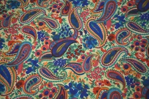 Vintage Fabric Paisley 3.5 Yards Bright Multi Color BOHO Psychedelic Neon Fabric - Picture 1 of 4