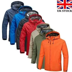Mens Waterproof Windbreaker Rain Jacket Hooded Soft Shell Outdoor Grey Coat - Picture 1 of 10