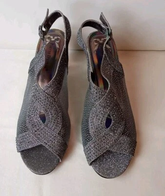 Zapato Pierre Dumas Mujer Talla 10 Metálico Estrás Brillo Tacón Cordones Punta Abierta Foto 1 de 4