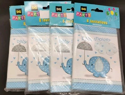 32 Nuevas Tarjetas Azules Invitaciones Baby Shower Niño Elefante - 8 unidades x 4 paquetes Foto 1 de 2