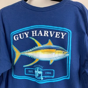 Guy Harvey T-Shirt Blue Graphic Fish Logo Crewneck Pullover Long Sleeve Size L - Picture 1 of 5