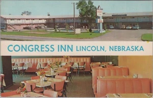 Congress Inn 1950s Autos Restaurant Interior Pool Lincoln NE postcard CP5 - Picture 1 of 2