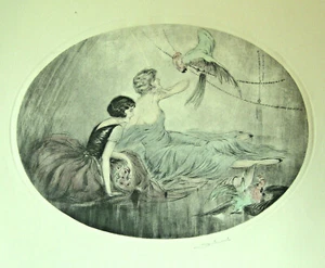 Grabado de punto seco Etienne Drian (1890-1965) Art Deco con aguatinta para mujeres y pájaros - Imagen 1 de 6