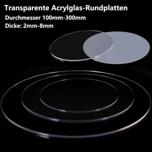 Stärke 2/3/4/5/6mm Transparente Acrylglas-Rundplatten Durchmesser 100mm-300mm - Picture 1 of 7