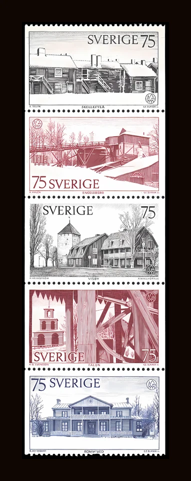  Sweden 1975 - Architectural Heritage Year - Strip of 5 - MNH** Very Fine++ - Image 1 of 1