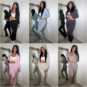 Conjunto de chándal para mujer de 2 piezas con capucha y cremallera bolsillo frontal joggers Co-Ord - Imagen 1 de 7