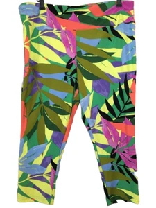 -TERRA & SKY TROPICAL LEAVES CAPRI LEGGINGS HIGH RISE SUEDED SUPER SOFT 0X/14W - Picture 1 of 4