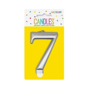 Metallic Silver No. 7 Numeral Candle - Picture 1 of 1