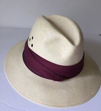 Bee Cool Bee Hat Shantung White Fedora Burgandy USA Small Approx. 6 7/8