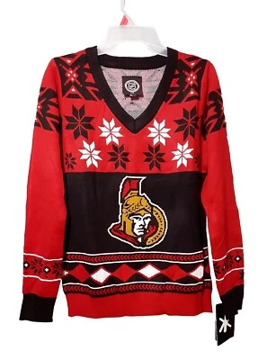 NWT NHL Ottawa Senators sz:L Womens V-Neck Team Sweater Winter Christmas Top Red - Image 1 of 4