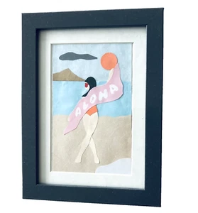 Hawaii Beach Girl Cut Paper Art Honolulu Diamondhead Waikiki Summer Vacation HI - Picture 1 of 5