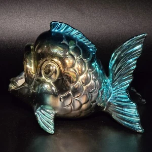 BIG MOUTH FISH ASHTRAY Vintage Metallic Blue Gold 1950s Retro Kitsch Japan READ! - Picture 1 of 22