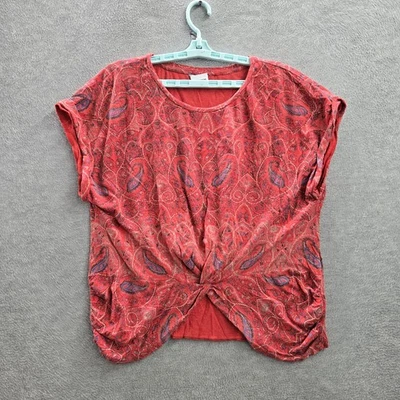 Lucky Brand 女式衬衫 XL 红色佩斯利圆领套衫 — 第 1/4 张图片